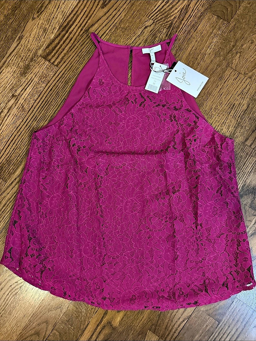 Joie Pleated Lace Cami Floral Lace Cami Pink Size Medium NWT